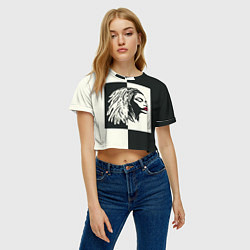 Футболка 3D укороченная женская Девушка с дредами на темно-зеленом, цвет: 3D-принт — фото 2