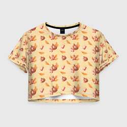 Футболка 3D укороченная женская Хеллоуин с тыквой и листьями, цвет: 3D-принт