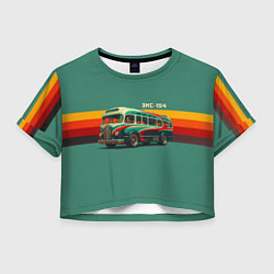 Футболка 3D укороченная женская Ретро автобус ЗИС-154 поп-арт, цвет: 3D-принт