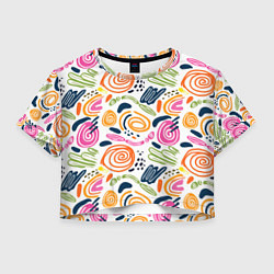 Футболка 3D укороченная женская Яркие спирали, цвет: 3D-принт