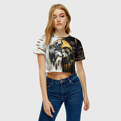 Футболка 3D укороченная женская Волк и девушка индеец как инь янь, цвет: 3D-принт — фото 2
