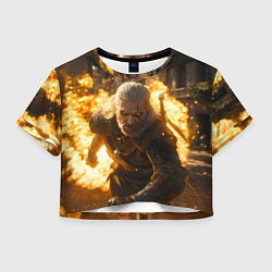 Футболка 3D укороченная женская Ведьмак бежит от взрыва, цвет: 3D-принт