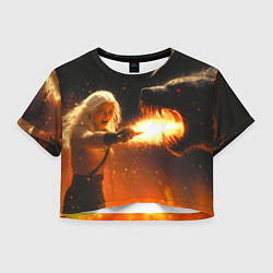 Футболка 3D укороченная женская Цири сражается с монстром медведем, цвет: 3D-принт