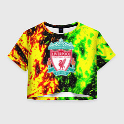 Футболка 3D укороченная женская Liverpool кислотные и огненные краски, цвет: 3D-принт