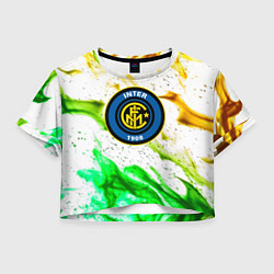 Футболка 3D укороченная женская Inter зеленый огонь, цвет: 3D-принт