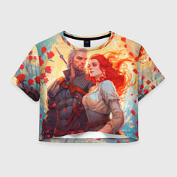 Футболка 3D укороченная женская Геральт и Трисс среди цветов, цвет: 3D-принт