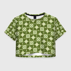 Футболка 3D укороченная женская Текстура из ромбов зеленая, цвет: 3D-принт
