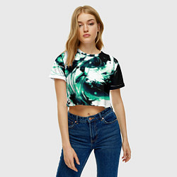 Футболка 3D укороченная женская Чёрно-зелёный абстракция волна, цвет: 3D-принт — фото 2
