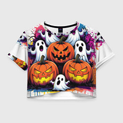 Футболка 3D укороченная женская Happy Halloween 25, цвет: 3D-принт