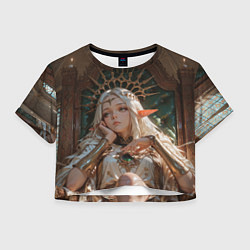 Футболка 3D укороченная женская Беловолосая королева эльфов на троне, цвет: 3D-принт