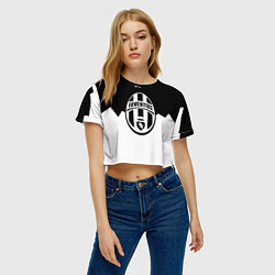 Футболка 3D укороченная женская Ювентус черно белая геометрия, цвет: 3D-принт — фото 2