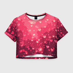 Футболка 3D укороченная женская Розовый с сердечками паттерн, цвет: 3D-принт