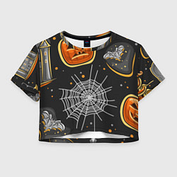 Футболка 3D укороченная женская Атмосфера хэллоуина, цвет: 3D-принт