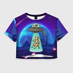 Футболка 3D укороченная женская Инопланетяне похищают корову, цвет: 3D-принт