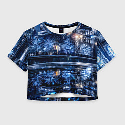 Футболка 3D укороченная женская Новогодняя ночная Москва, цвет: 3D-принт