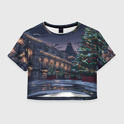 Футболка 3D укороченная женская Новогодняя Московская ночь, цвет: 3D-принт