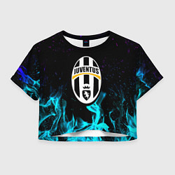 Футболка 3D укороченная женская Ювентус неоновый огонь, цвет: 3D-принт