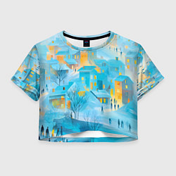 Футболка 3D укороченная женская Новогодние Московские домики, цвет: 3D-принт