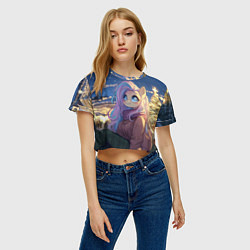 Футболка 3D укороченная женская Аниме - лошадка в новогодней атмосфере, цвет: 3D-принт — фото 2