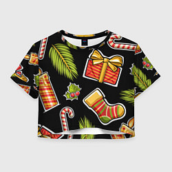 Футболка 3D укороченная женская Рождественский вайб, цвет: 3D-принт