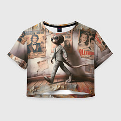 Футболка 3D укороченная женская Пришелец в костюме в полосочку, цвет: 3D-принт