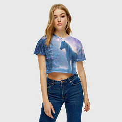 Футболка 3D укороченная женская Белая лошадь на фоне салюта, цвет: 3D-принт — фото 2