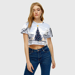Футболка 3D укороченная женская Новый год минимализм, цвет: 3D-принт — фото 2