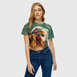 Футболка 3D укороченная женская Новогодний конь в желтых очках, цвет: 3D-принт — фото 2