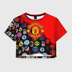 Футболка 3D укороченная женская Манчестер Юнайтед логотипы команд, цвет: 3D-принт