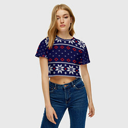 Футболка 3D укороченная женская Вязаный новогодний узор, цвет: 3D-принт — фото 2