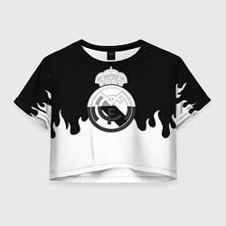 Футболка 3D укороченная женская Реал Мадрид огонь белый, цвет: 3D-принт