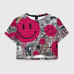 Футболка 3D укороченная женская Розовые смайлы граффити, цвет: 3D-принт
