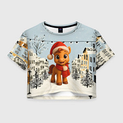 Женский топ Милая новогодняя лошадка с шарфом