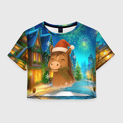 Женский топ Новогодняя лошадка жует елочные ветки