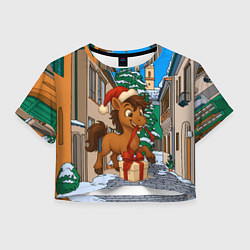 Женский топ Лошадка распаковывает новогодний подарок