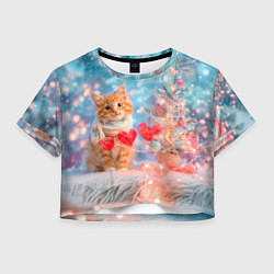 Женский топ Котенок и гирлянда из сердечек