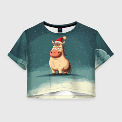 Футболка 3D укороченная женская Забавная мем - лошадка, цвет: 3D-принт