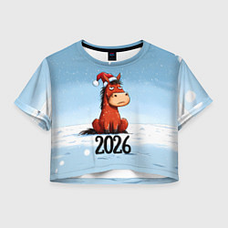 Футболка 3D укороченная женская Сердитая лошадка 2026, цвет: 3D-принт
