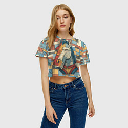 Футболка 3D укороченная женская Конь и квадраты, цвет: 3D-принт — фото 2