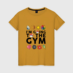 Футболка хлопковая женская Pokemon Im going to the gym (black), цвет: горчичный