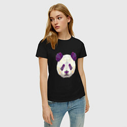 Футболка хлопковая женская Полигональная панда, цвет: черный — фото 2