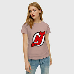 Футболка хлопковая женская New Jersey Devils, цвет: пыльно-розовый — фото 2