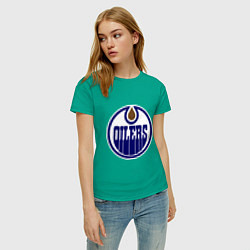 Футболка хлопковая женская Edmonton Oilers, цвет: зеленый — фото 2