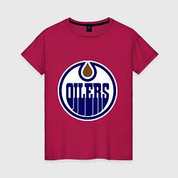 Футболка хлопковая женская Edmonton Oilers, цвет: маджента