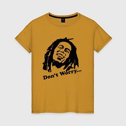 Футболка хлопковая женская Bob Marley: Don't worry, цвет: горчичный