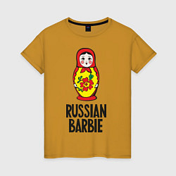 Футболка хлопковая женская Russian Barbie, цвет: горчичный