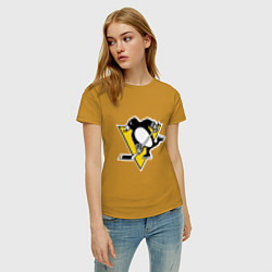 Футболка хлопковая женская Pittsburgh Penguins, цвет: горчичный — фото 2
