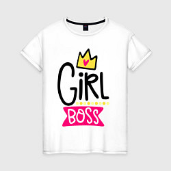 Футболка хлопковая женская Girl Boss, цвет: белый