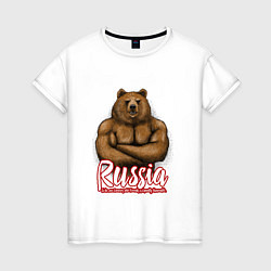 Футболка хлопковая женская Russian Bear, цвет: белый