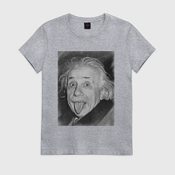 Футболка хлопковая женская Энштейн дурачится, цвет: меланж